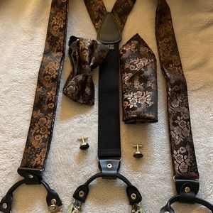 4 piece bronze and black suspenders set
